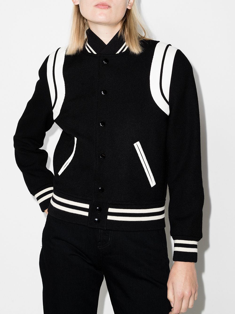 Saint Laurent wool blend two-tone varsity jacket Coats