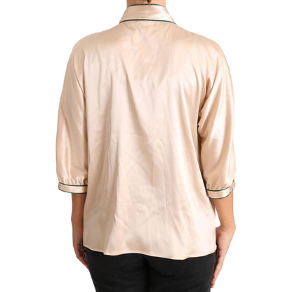 Dolce & Gabbana Beige Ribbon Silk Stretch Top Blouse