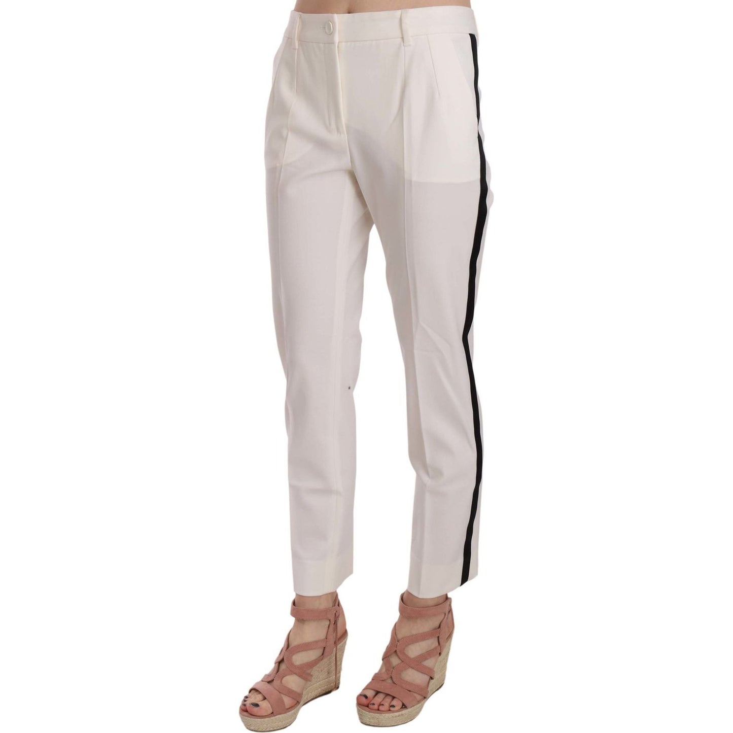 Dolce & Gabbana Elegant White Stripe Wool Tapered Trousers Dolce & Gabbana