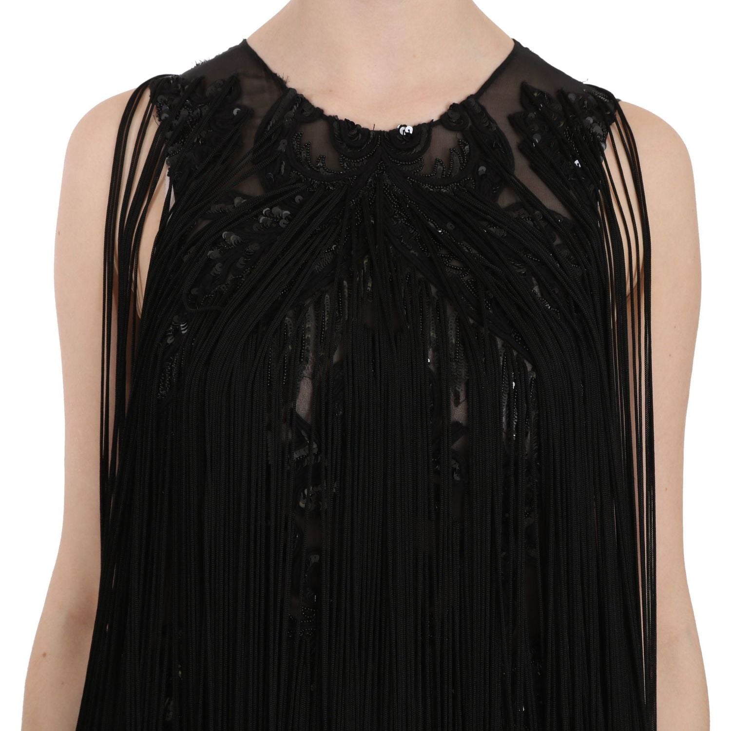 John Richmond Black Silk Beaded Sequined Sheer Dress