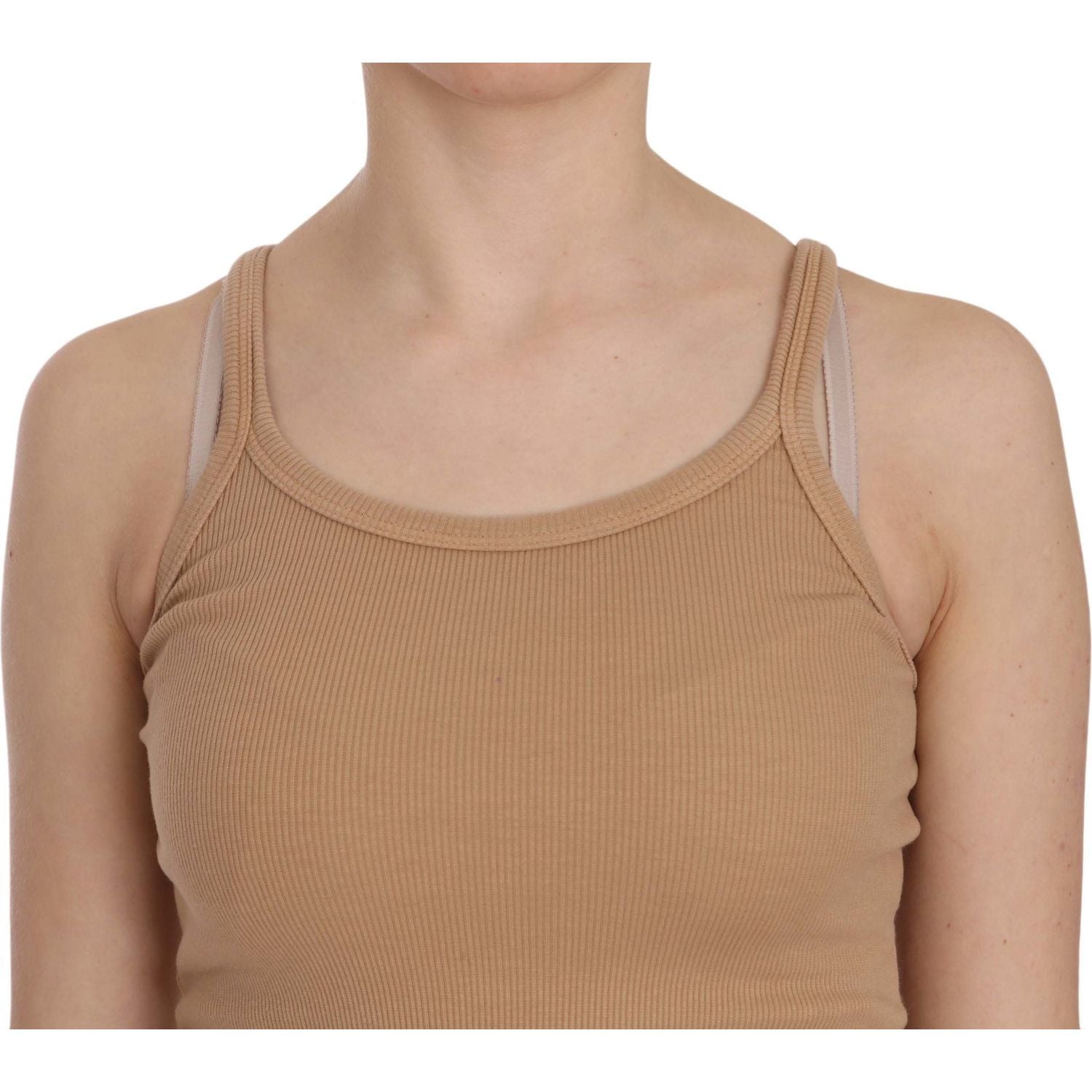 PINK MEMORIES Beige Sleeveless Spaghetti Strap Tank Blouse