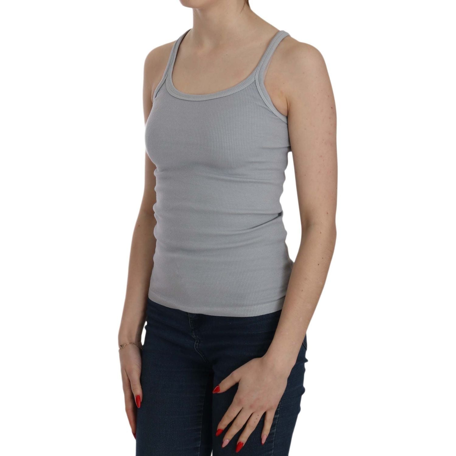 PINK MEMORIES Light Grey Sleeveless Spaghetti Strap Blouse