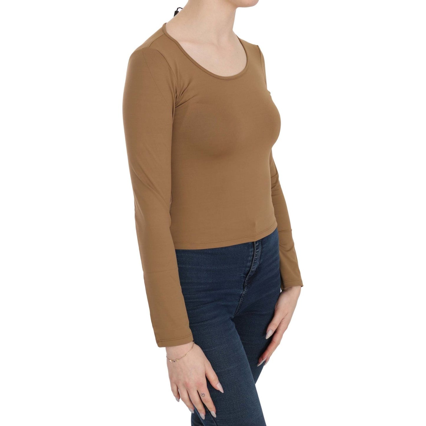 GF Ferre Elegant Brown Fitted Blouse for Sophisticated Evenings GF Ferre