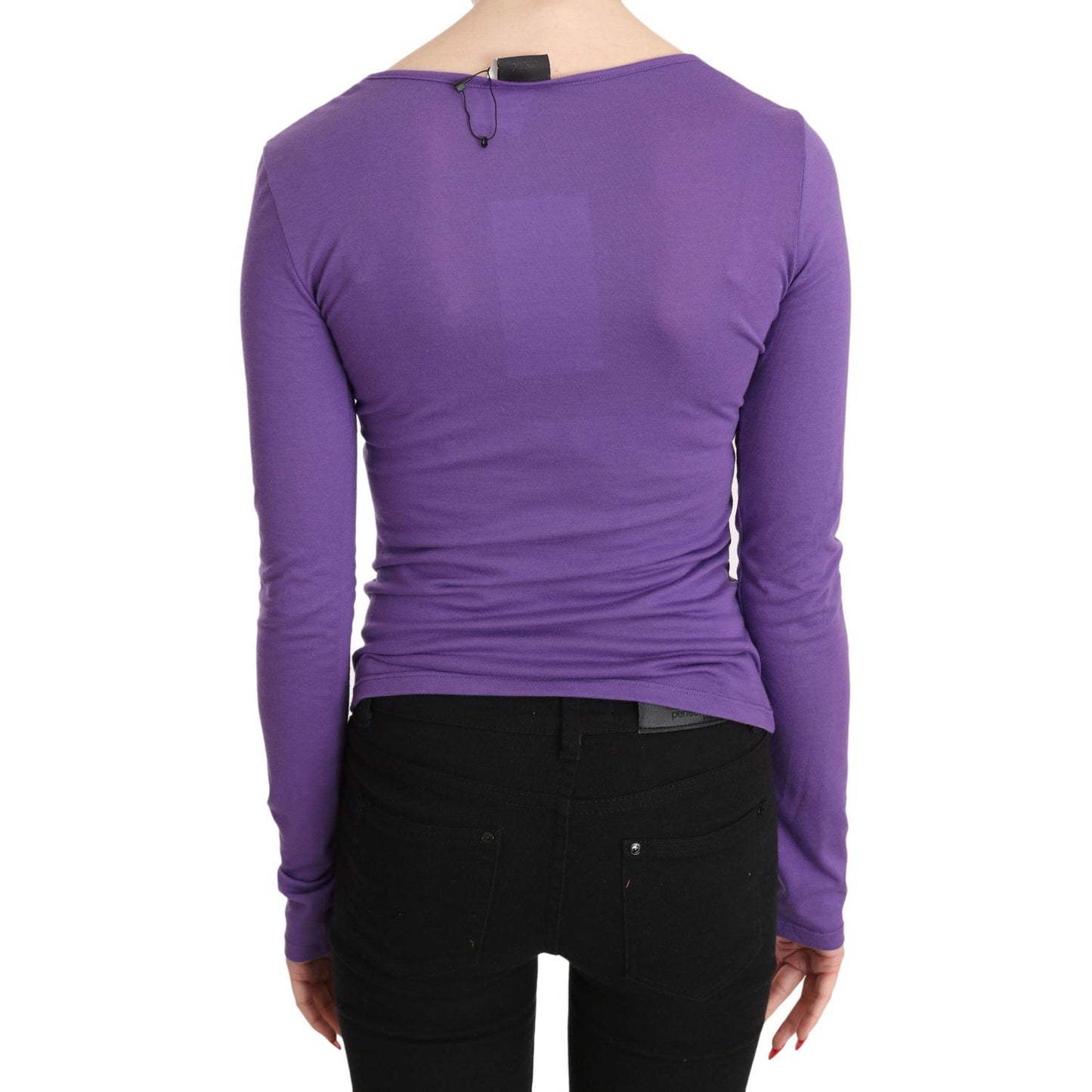 Exte Elegant Purple Crystal Embellished Long Sleeve Top Exte