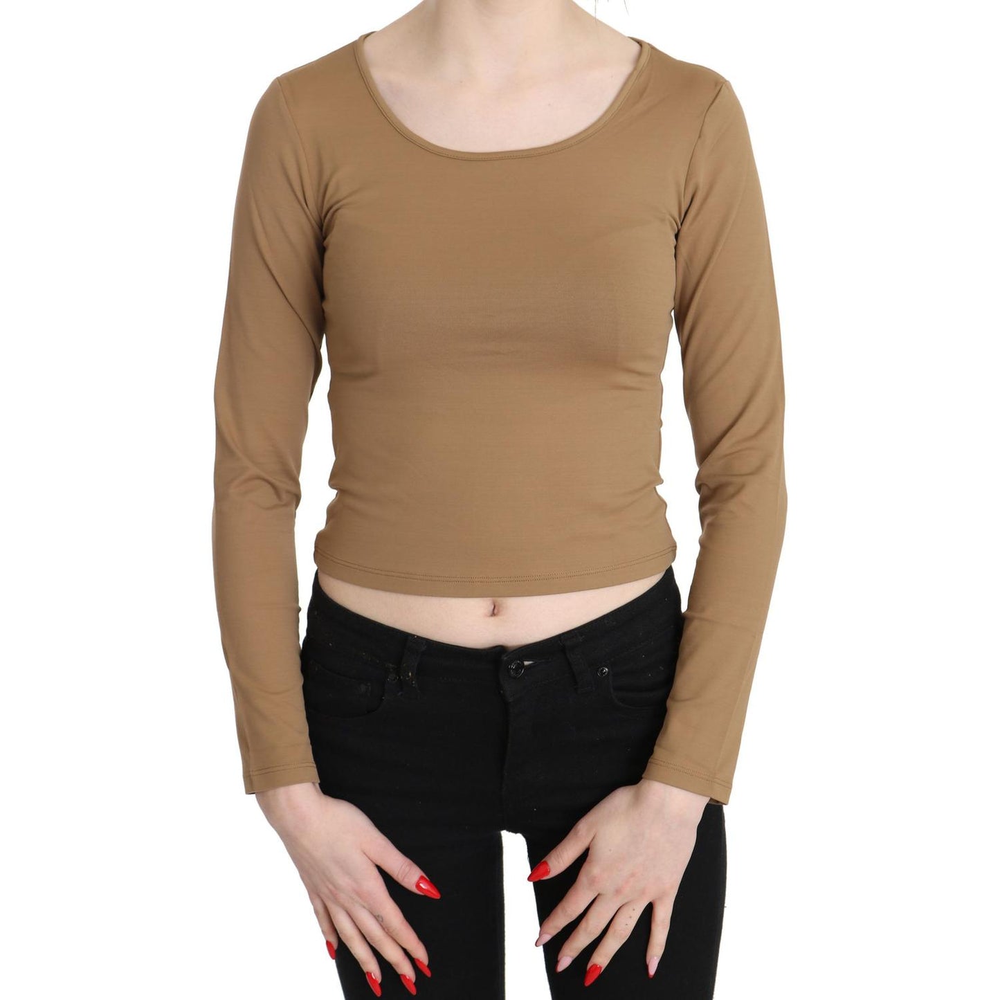 GF Ferre Elegant Brown Long Sleeve Cropped Top GF Ferre