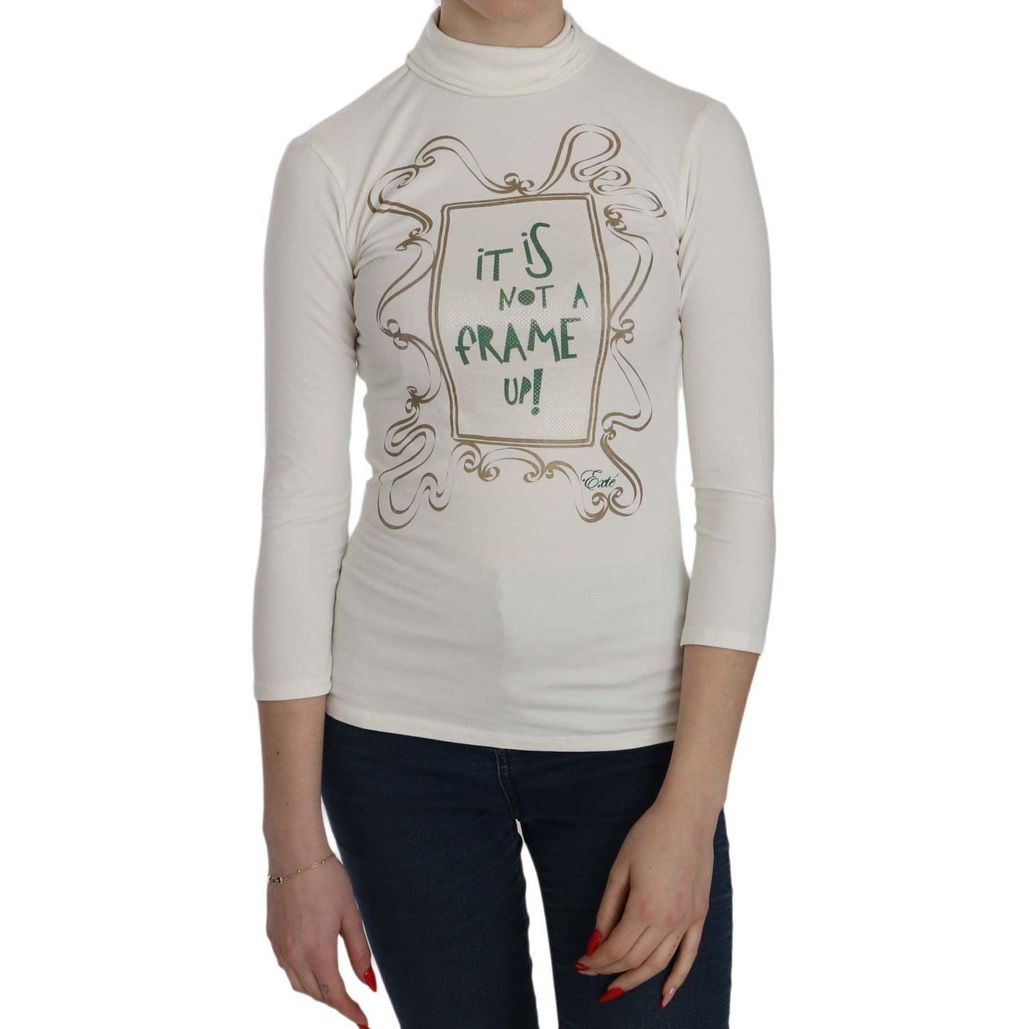 Exte Chic White Printed Turtle Neck Blouse Exte