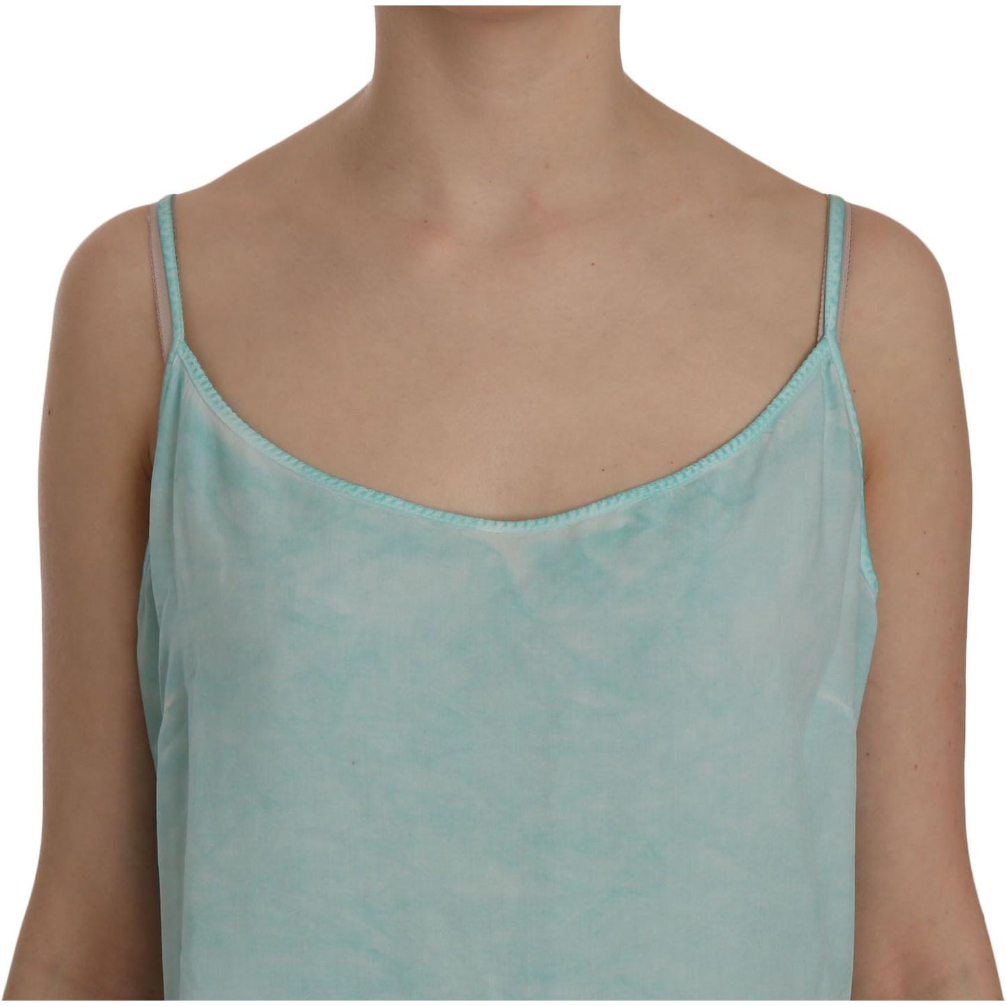 Ermanno Scervino Blue Sleeveless Spaghetti Dress Blouse