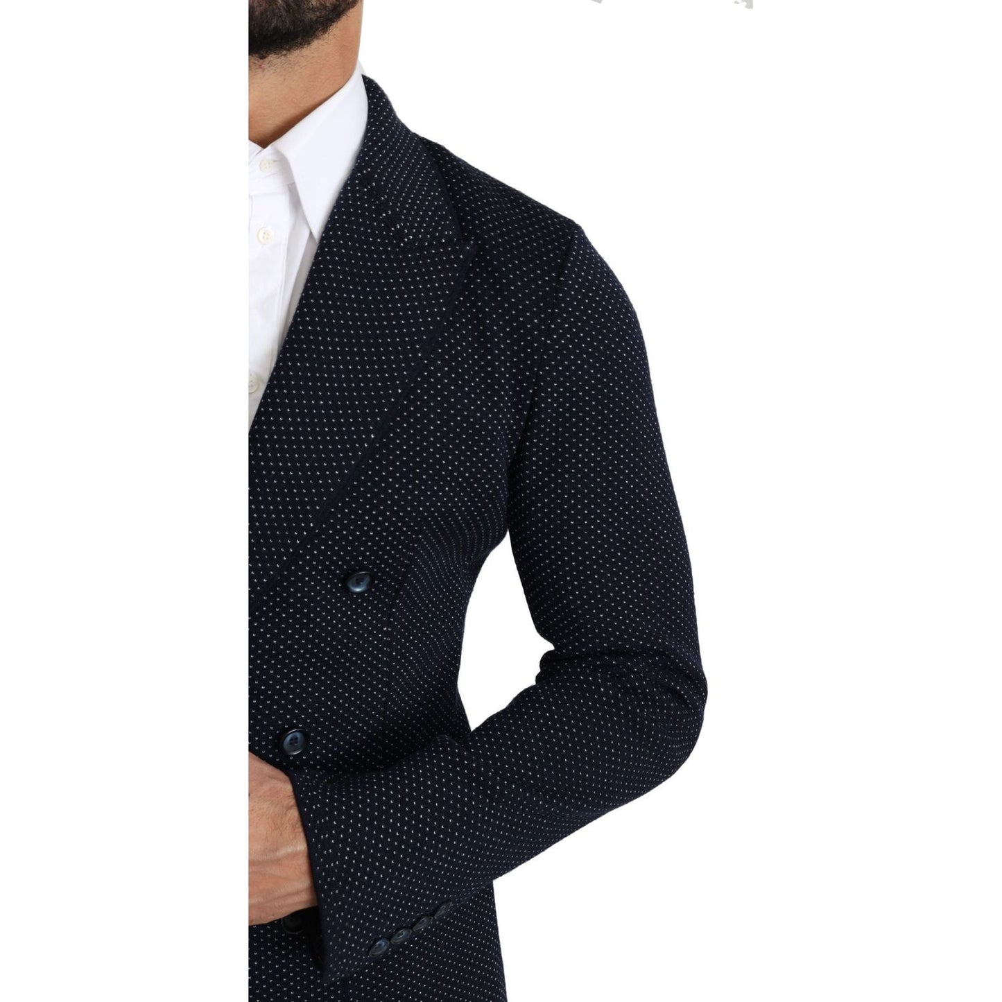 Dolce & Gabbana Elegant Dark Blue Dotted Slim-Fit Blazer Dolce & Gabbana