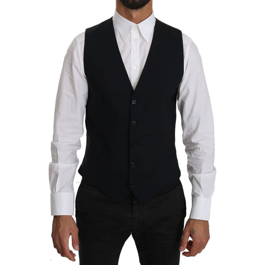 Dolce & Gabbana Blue Wool Waistcoat Formal Gilet Vest Dolce & Gabbana