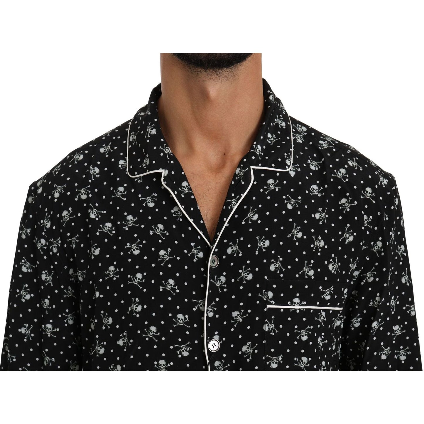 Dolce & Gabbana Elegant Silk Pajama Shirt with Skull Print Dolce & Gabbana