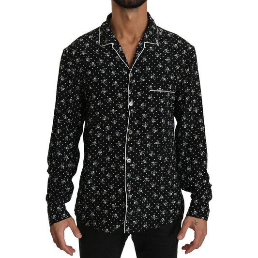 Dolce & Gabbana Black Skull Print Silk Sleepwear Shirt Dolce & Gabbana