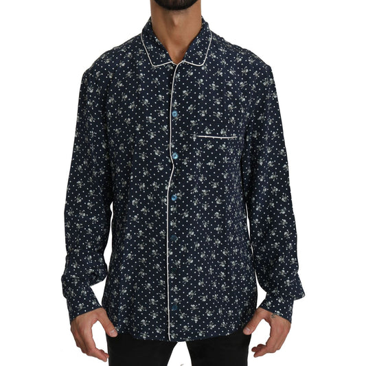 Dolce & Gabbana Blue Skull Print Silk Top Sleepwear Shirt Dolce & Gabbana