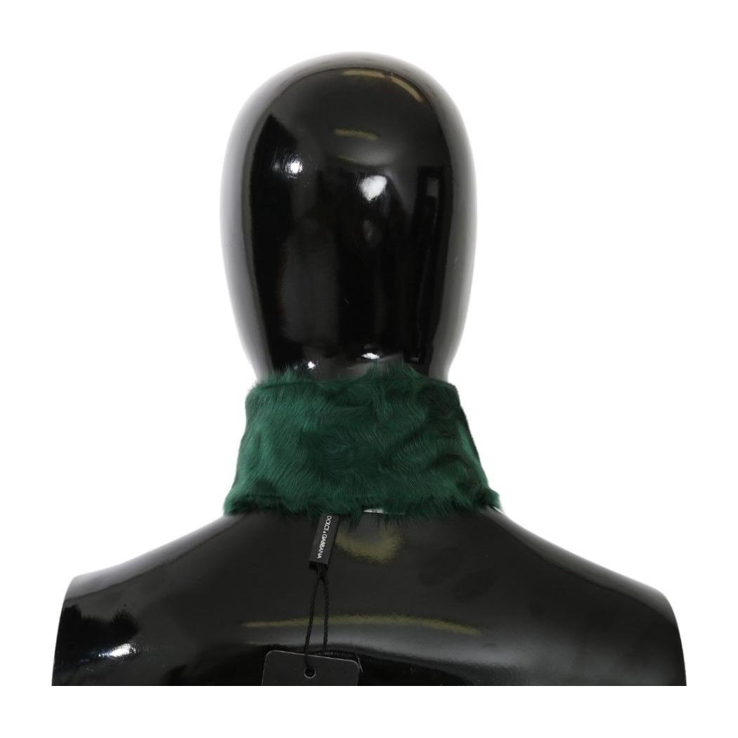 Dolce & Gabbana Green Fur Neck Collar Wrap Lambskin Scarf