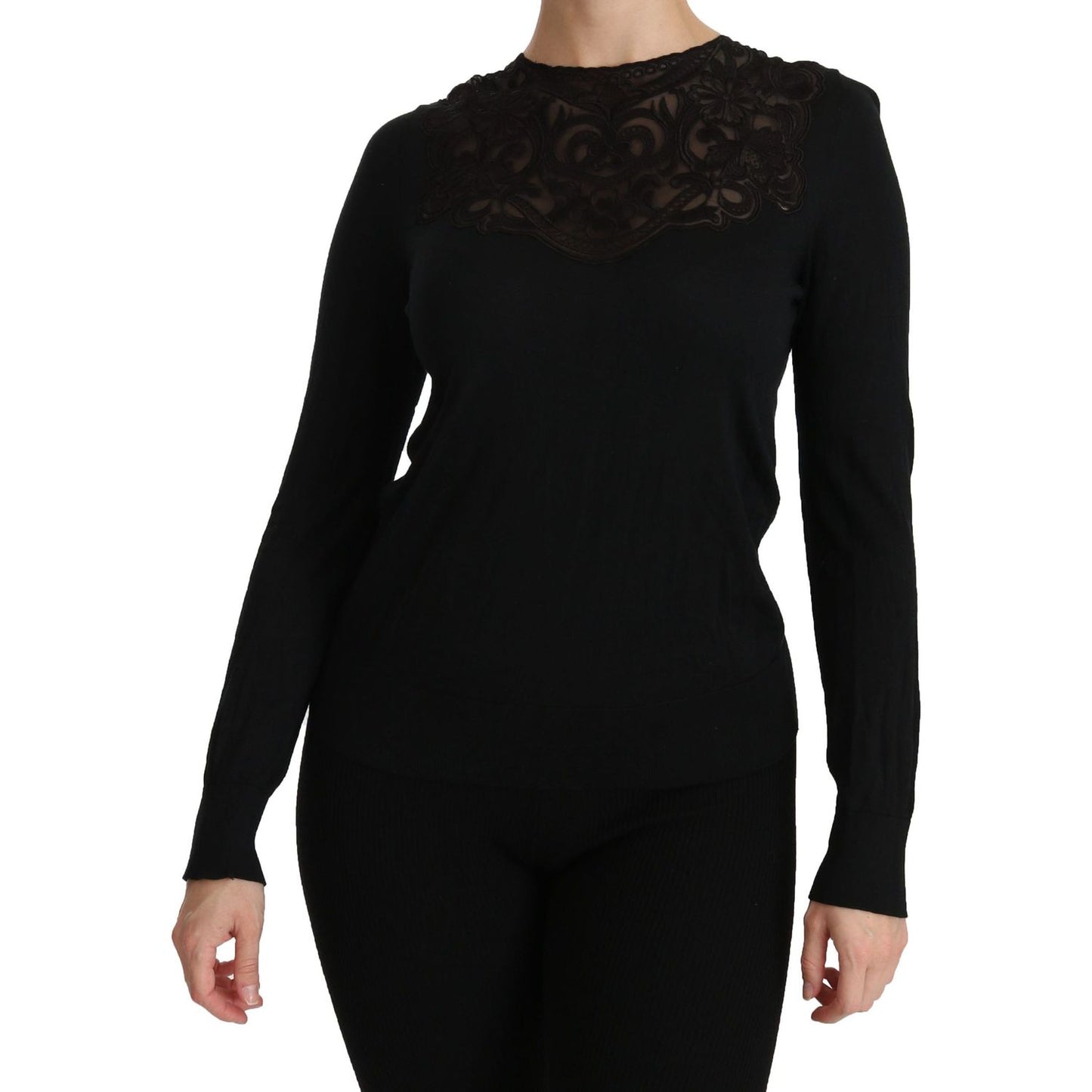 Dolce & Gabbana Elegant Silk-Blend Black Lace Blouse Dolce & Gabbana