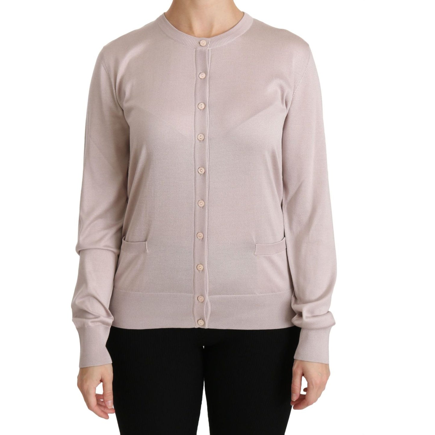 Dolce & Gabbana Silk Blend Pink Crew Neck Cardigan Dolce & Gabbana