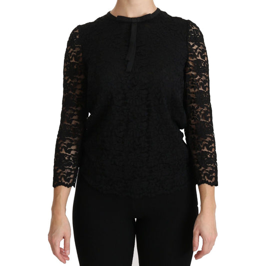 Dolce & Gabbana Elegant Black Lace Crew Neck Blouse Dolce & Gabbana