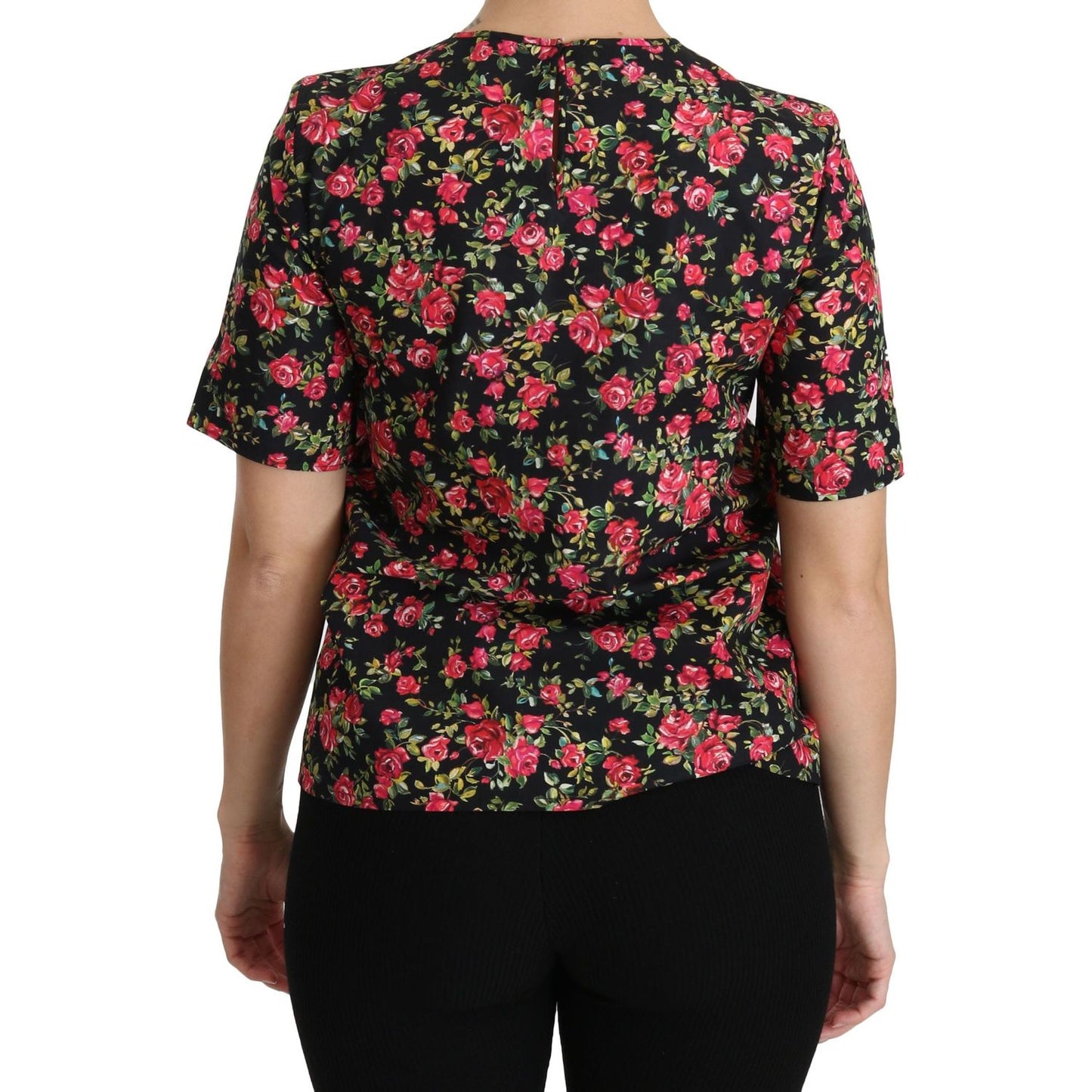 Dolce & Gabbana Elegant Black Floral Crew Neck Top Dolce & Gabbana