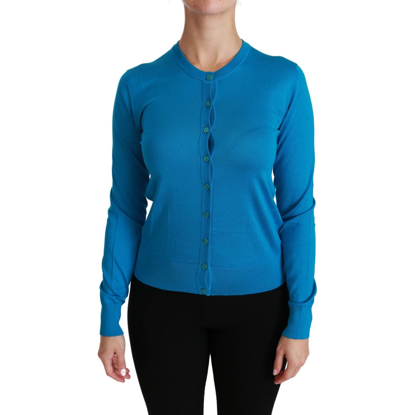 Dolce & Gabbana Elegant Silk Blue Crewneck Cardigan Dolce & Gabbana