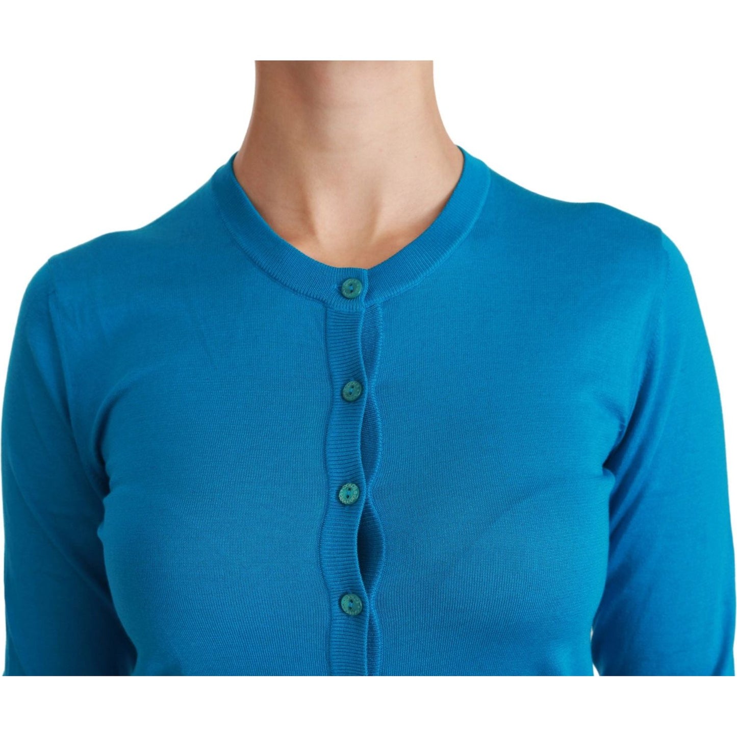 Dolce & Gabbana Elegant Silk Blue Crewneck Cardigan Dolce & Gabbana