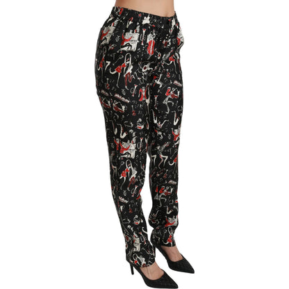 Dolce & Gabbana Black Silk Instrument Mid Waist Pants