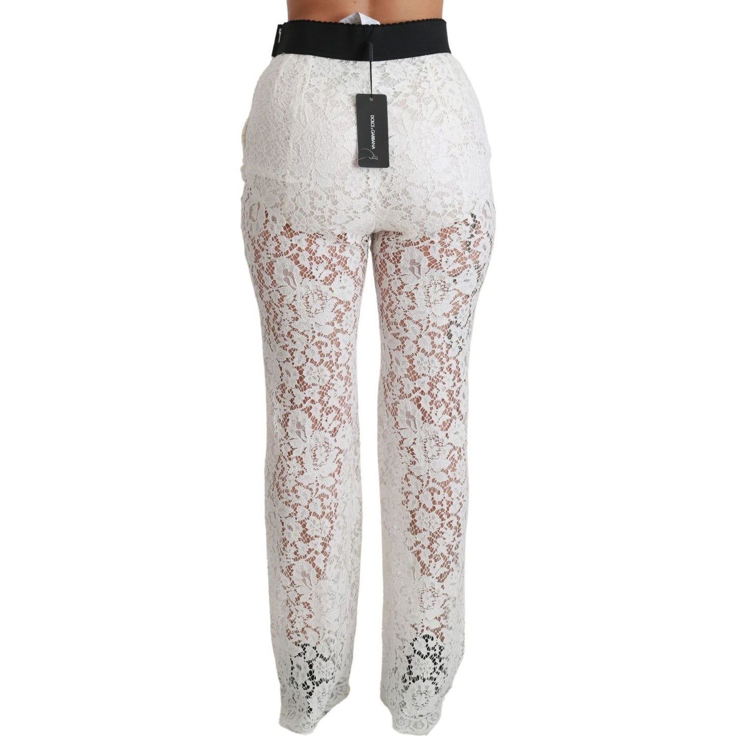 Dolce & Gabbana Elegant White Lace High Waist Pants Dolce & Gabbana