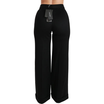 Dolce & Gabbana Black Wide Leg Flared Trouser Cashmere Pants