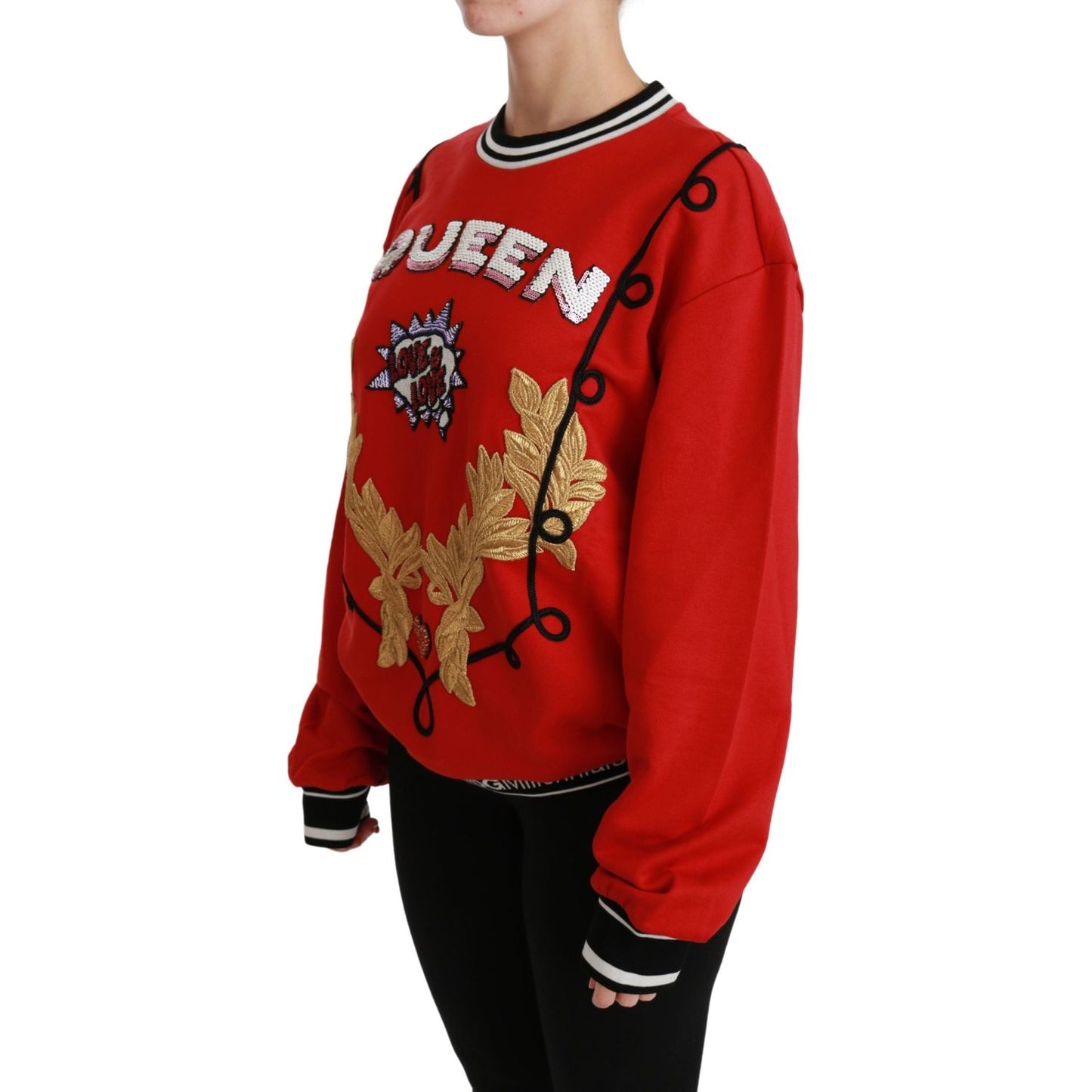 Dolce & Gabbana Red Queen Sequined Love Pullover Sweater