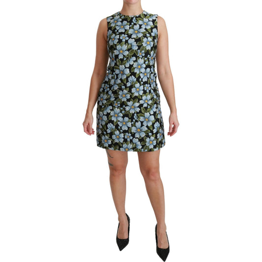 Dolce & Gabbana Blue Floral Brocade Gown Shift Dress