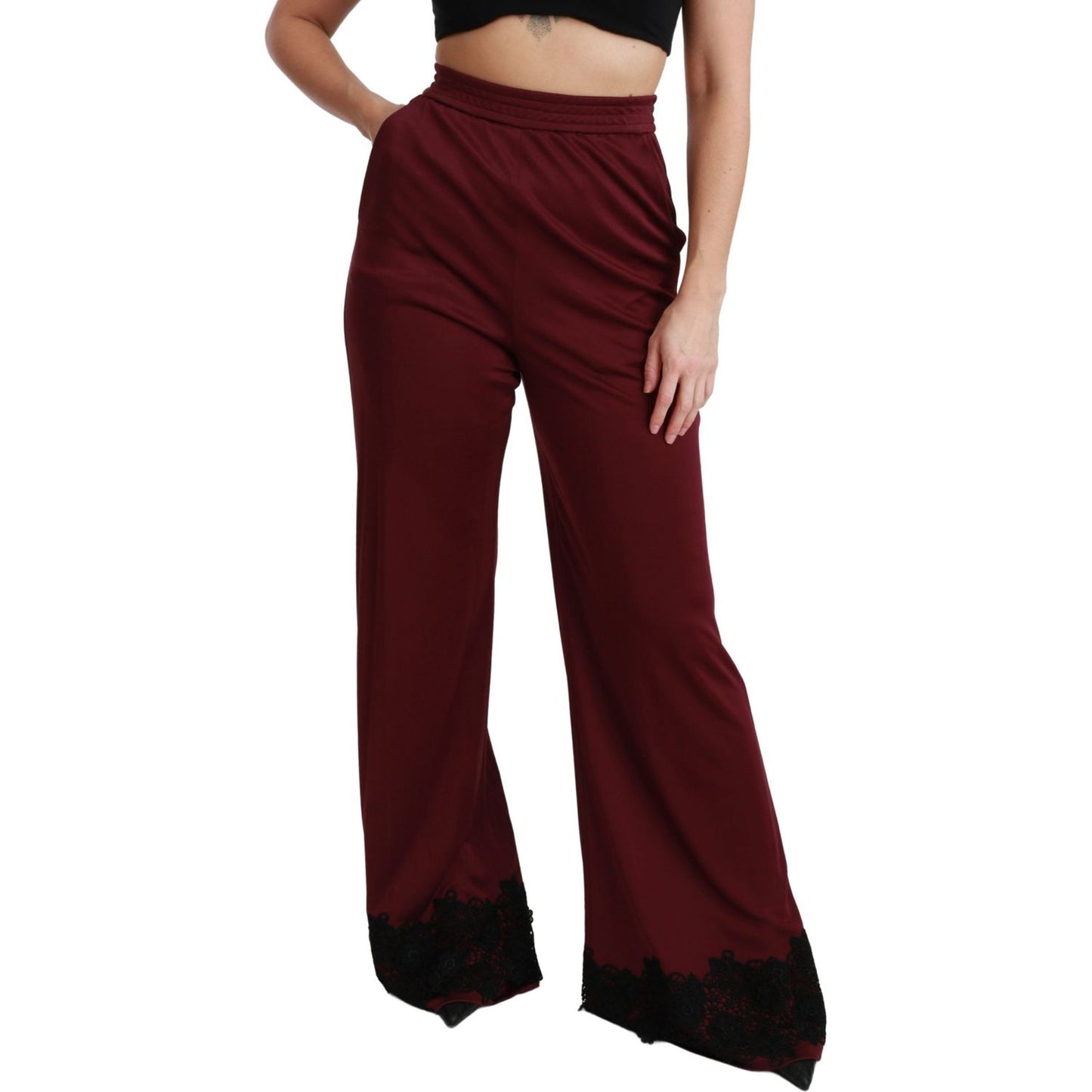 Dolce & Gabbana Elegant Maroon High Waist Wide Leg Trousers Jeans & Pants Dolce & Gabbana