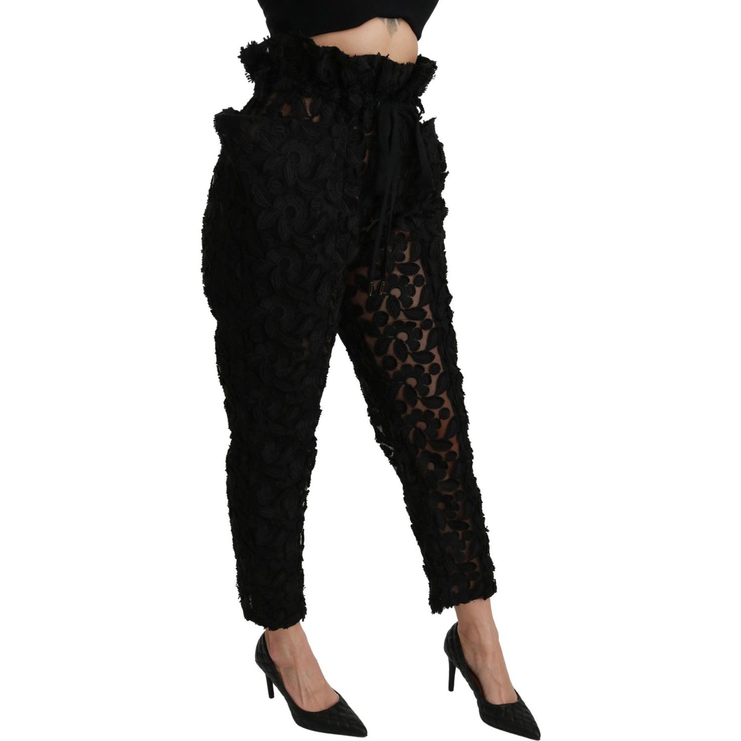 Dolce & Gabbana Chic Tapered High Waist Lace Pants Jeans & Pants Dolce & Gabbana