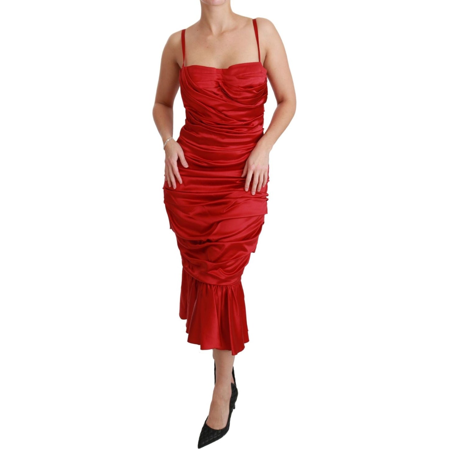 Dolce & Gabbana Exquisite Red Silk Fit and Flare Midi Dress Dolce & Gabbana