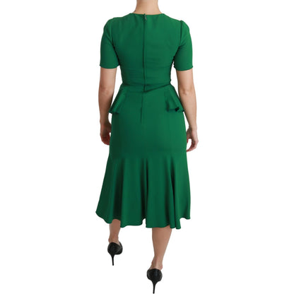Dolce & Gabbana Green Heart Patch Mermaid Midi Viscose Dress