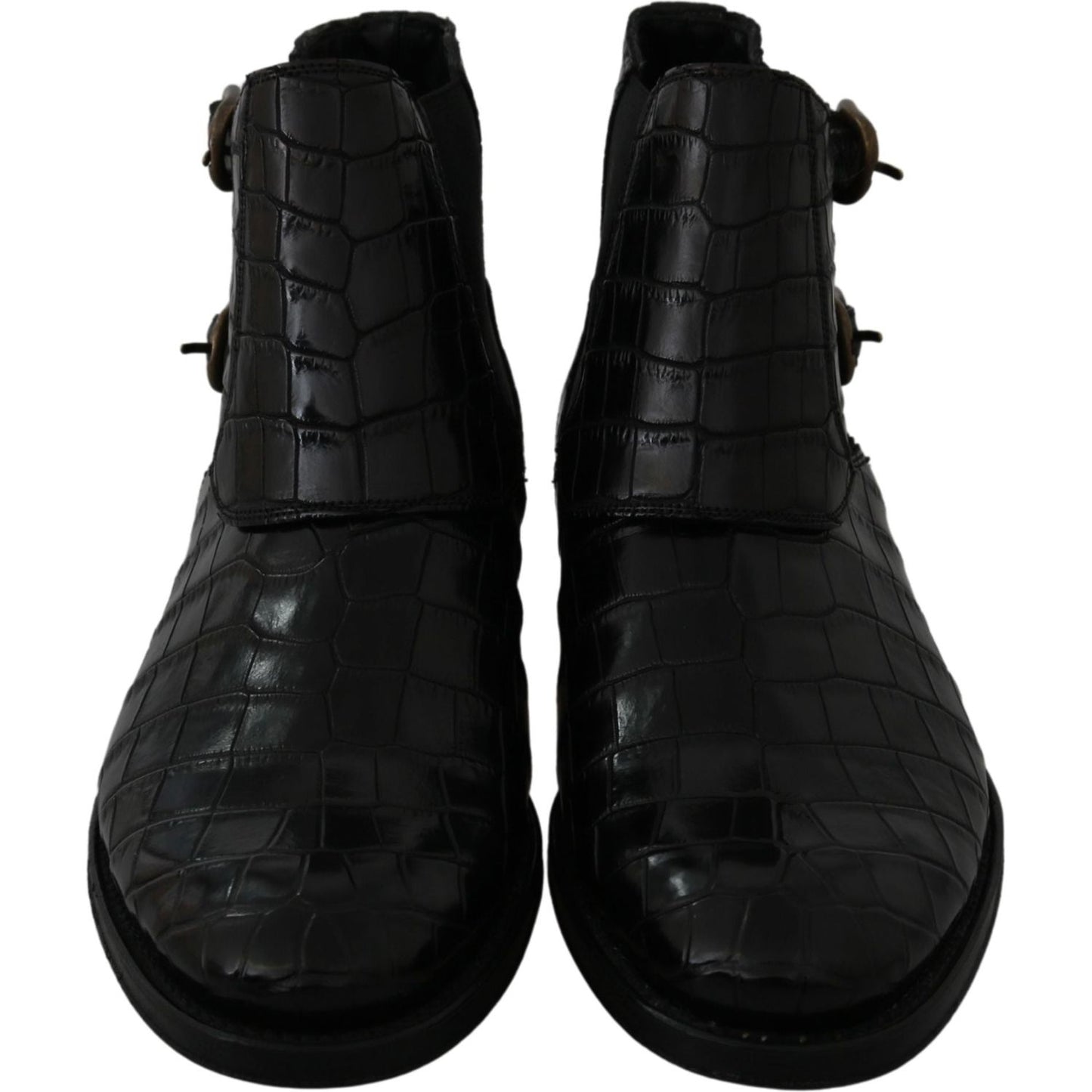 Dolce & Gabbana Black Crocodile Leather Derby Boots Shoes