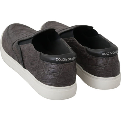 Dolce & Gabbana Gray Leather Flat Caiman Mens Loafers Shoes