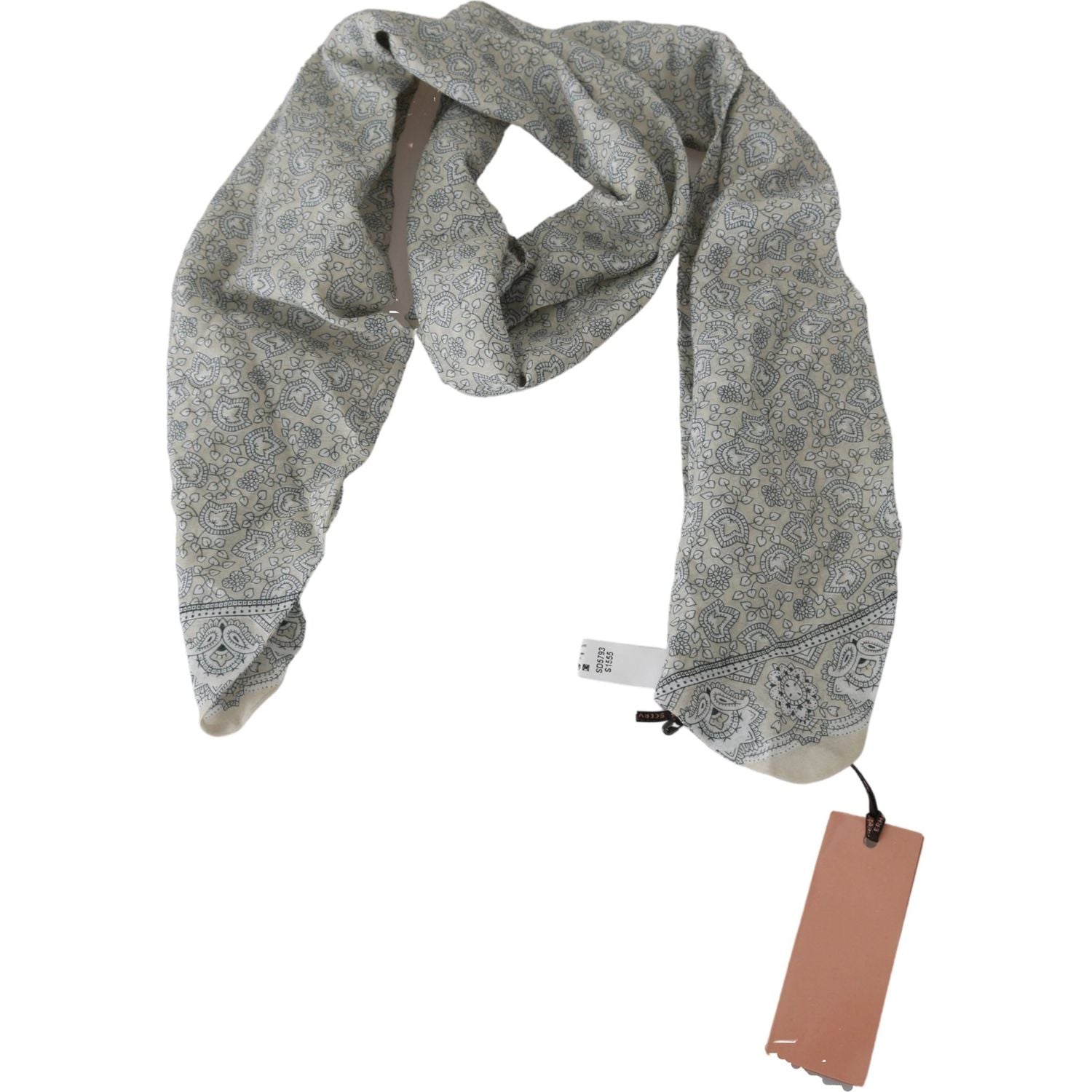 Ermanno Scervino Cotton Beige Blue Fantasy Print Scarf