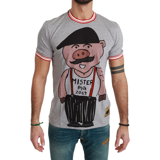 Dolce & Gabbana Gray Cotton Top 2019 Year of the Pig T-shirt Dolce & Gabbana