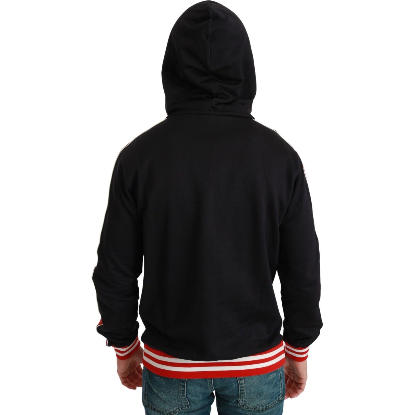 Dolce & Gabbana Elegant Black Hooded Sweater with Multicolor Motif Dolce & Gabbana