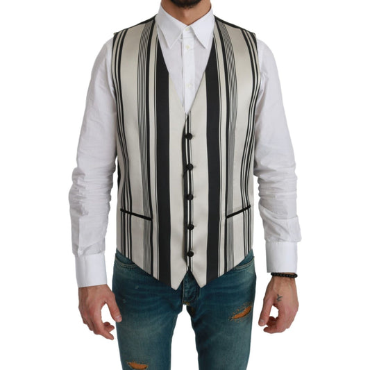 Dolce & Gabbana White Black Stripes Waistcoat Formal Vest Dolce & Gabbana