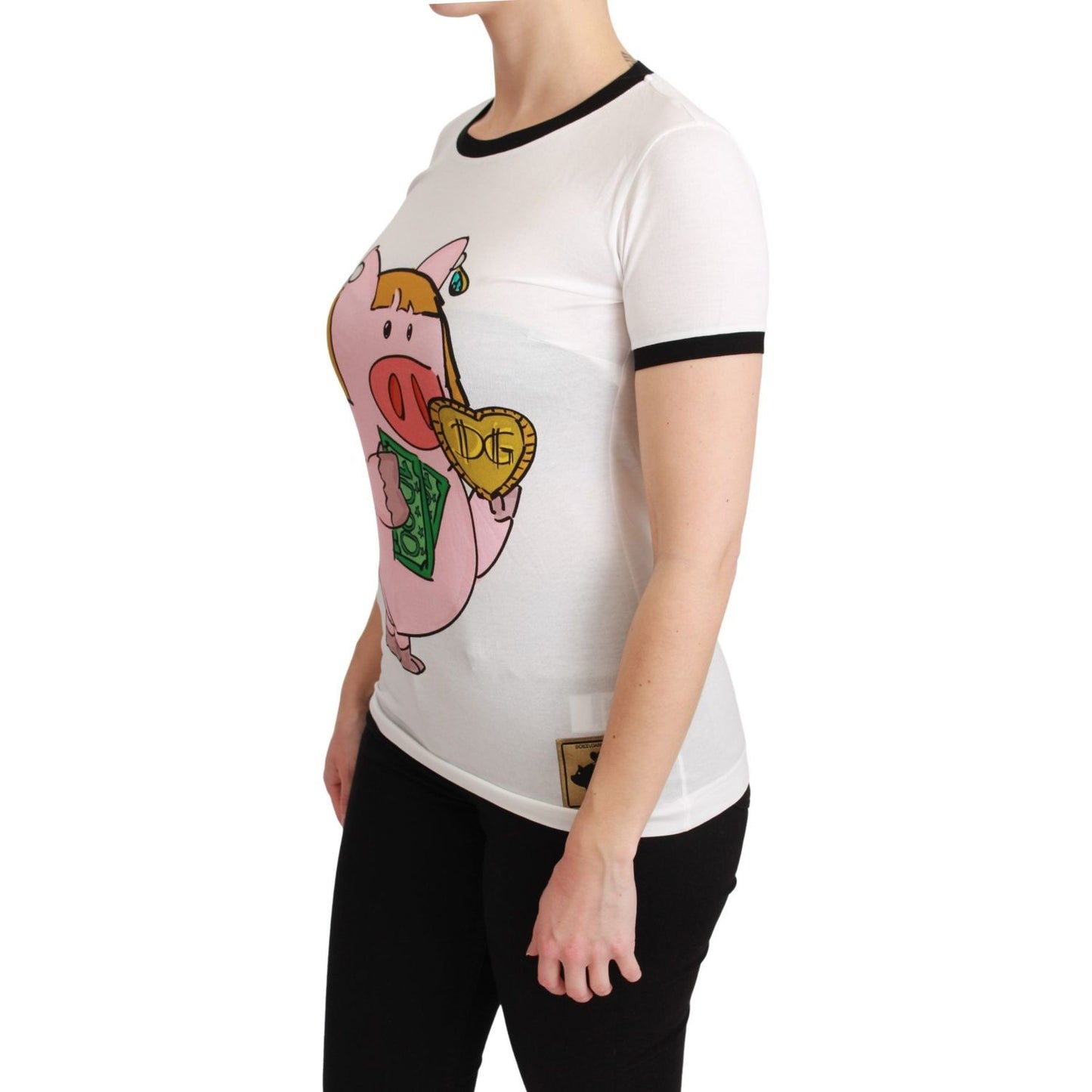 Dolce & Gabbana Elegant White Cotton Crewneck Tee with Motive Dolce & Gabbana