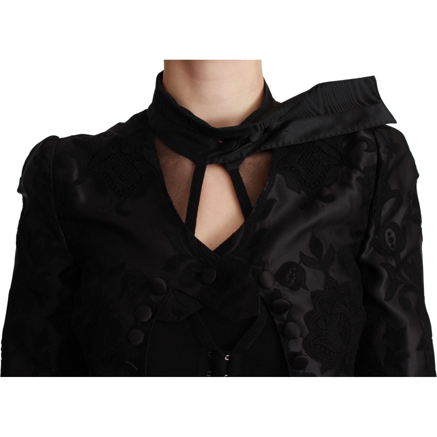 Dolce & Gabbana Black Floral Jacquard Blazer Silk Jacket
