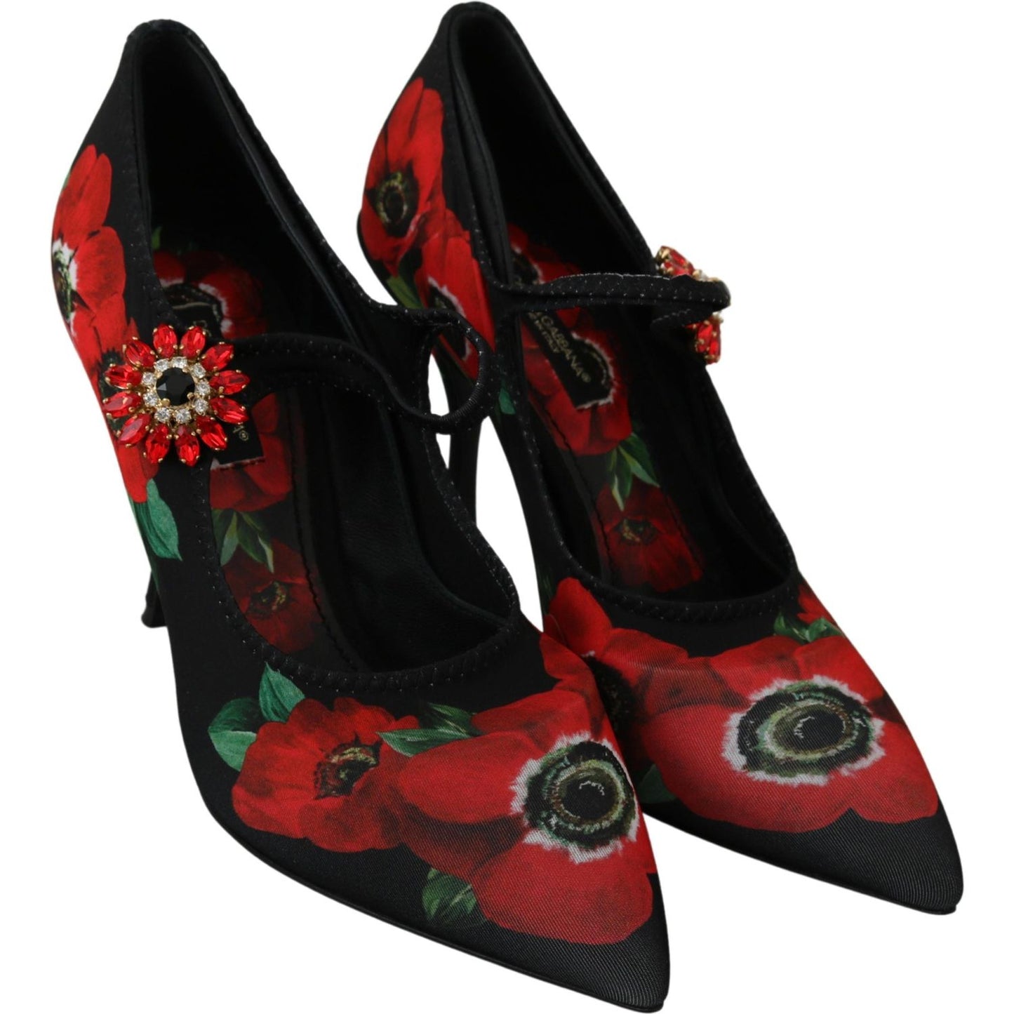 Dolce & Gabbana Floral Mary Janes Pumps with Crystal Detail Shoes Dolce & Gabbana