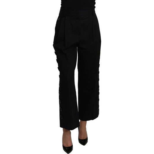 Dolce & Gabbana Black High Waist Cropped Cotton Stretch Pants