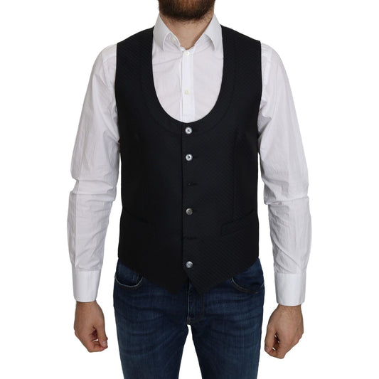 Dolce & Gabbana Elegant Blue Silk-Blend Formal Vest Dolce & Gabbana