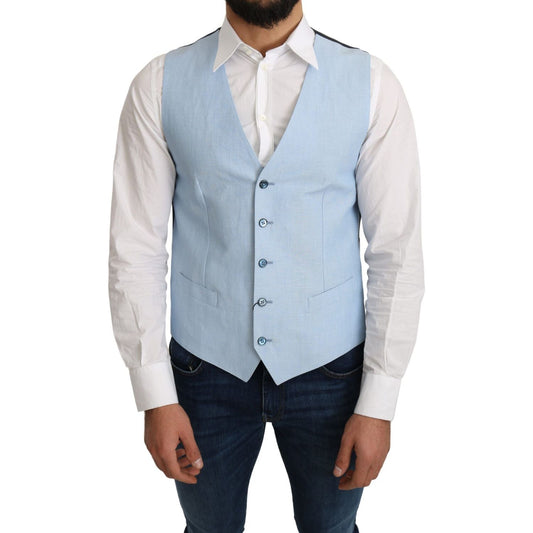 Dolce & Gabbana Blue Viscose Stretch Formal Coat Vest