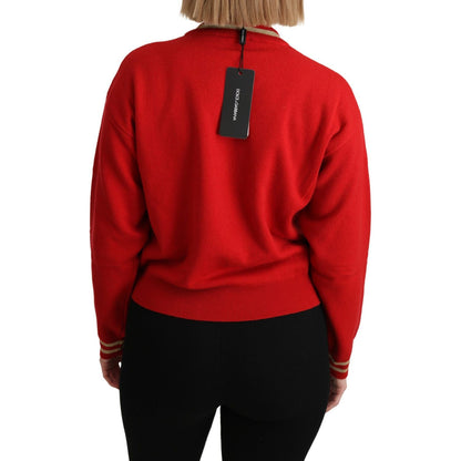 Dolce & Gabbana Red Knitted Cashmere Cartoon Top Sweater