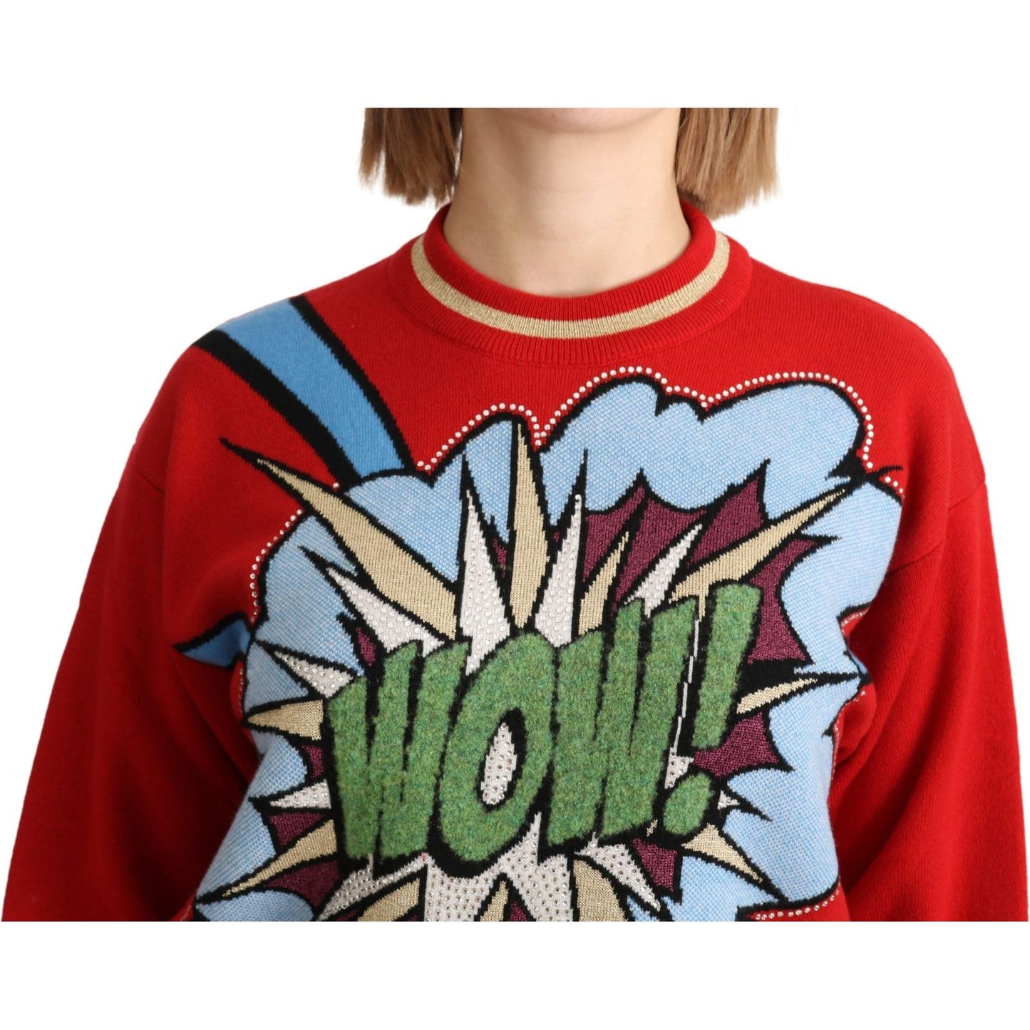 Dolce & Gabbana Radiant Red Cartoon Motive Cashmere Sweater Dolce & Gabbana