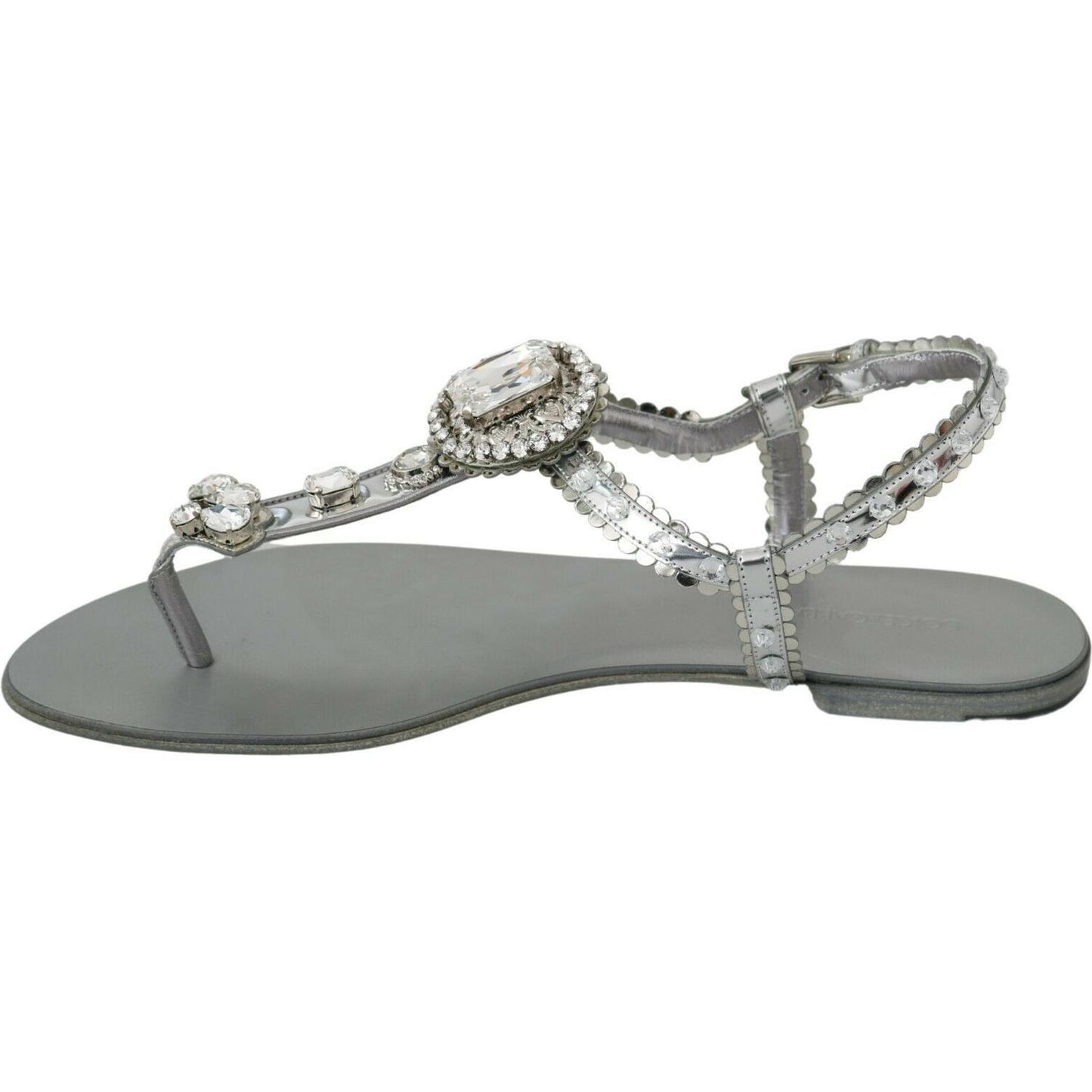 Dolce & Gabbana Elegant Silver Flats with Crystal Embellishments Dolce & Gabbana