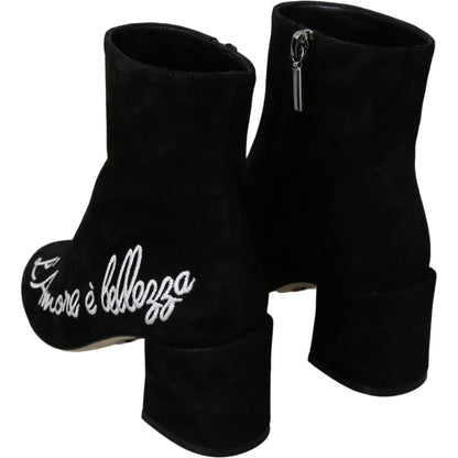 Dolce & Gabbana Black Suede L'Amore E'Bellezza Boots Shoes