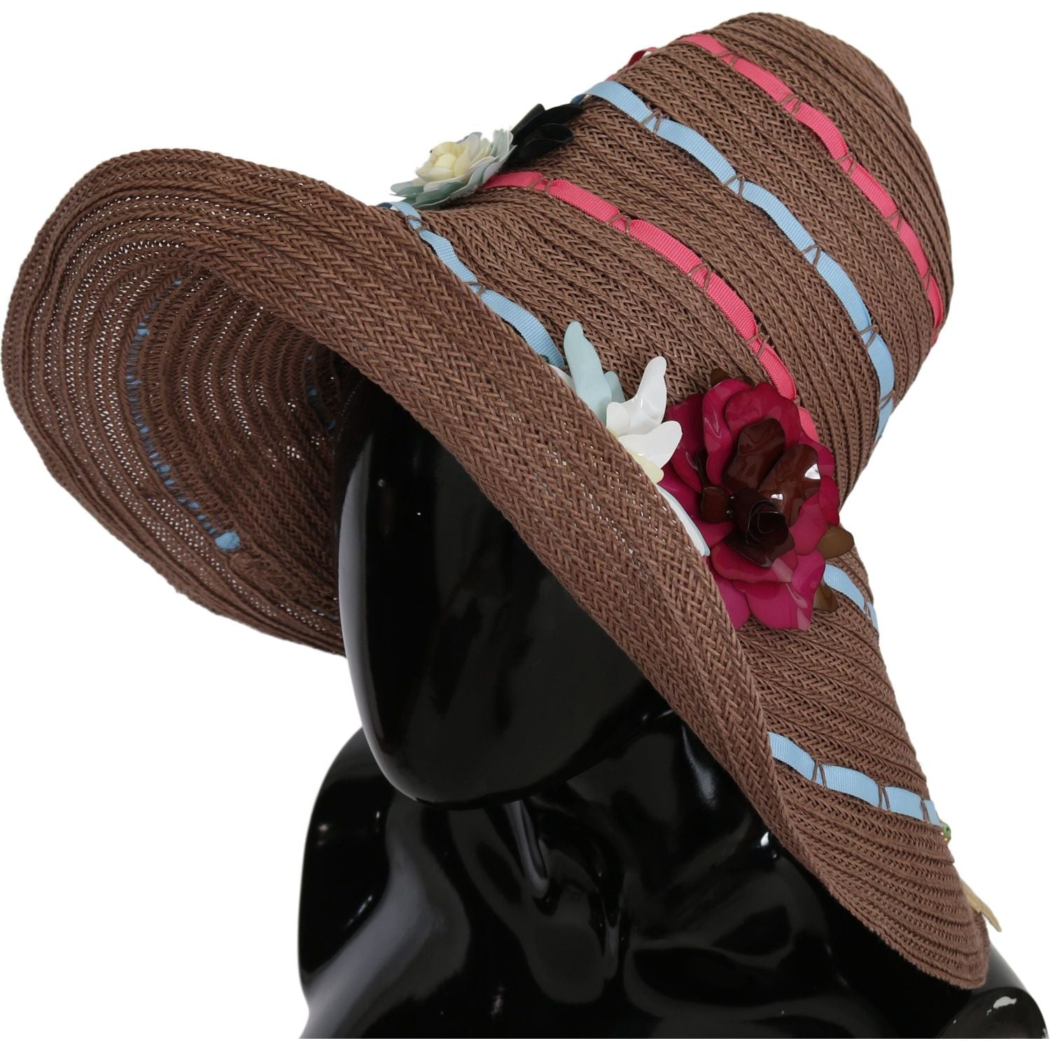 Dolce & Gabbana Brown Floral Wide Brim Straw Floppy Cap Hat