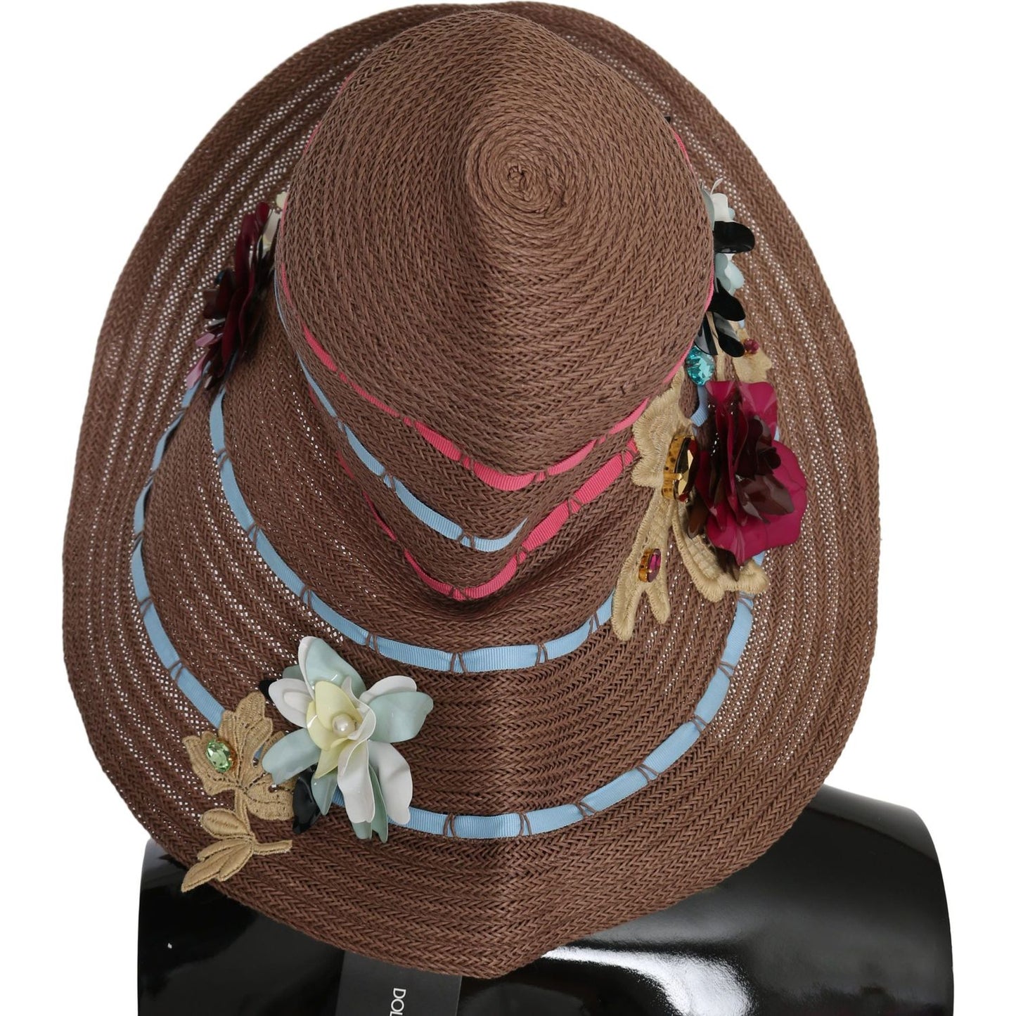 Dolce & Gabbana Brown Floral Wide Brim Straw Floppy Cap Hat